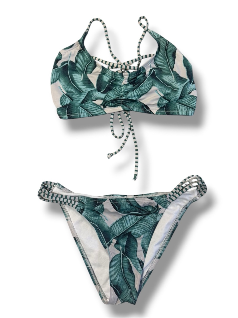 La Vie En Rose Aqua Tropical Palm Leaf Bikini Set | Top Medium / Bottoms XS